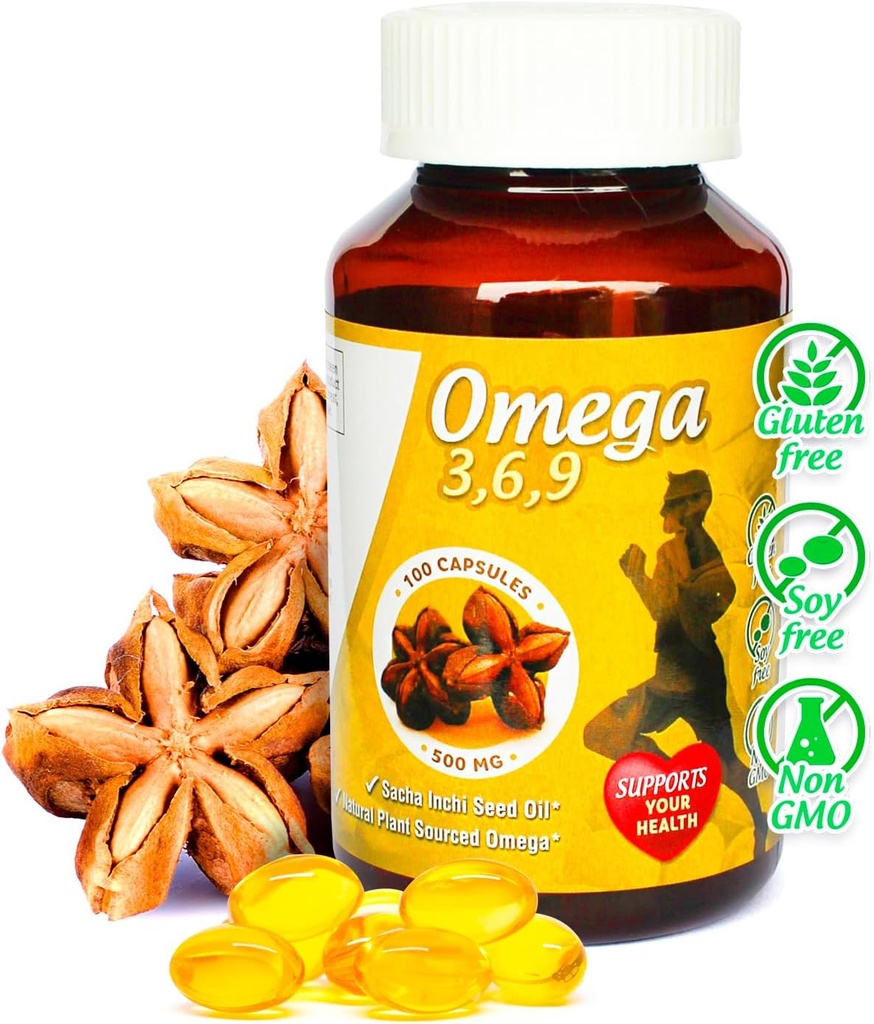 Sikyriah Omega 3, 6 und 9 softgel Kapseln l 100% reines Sacha Inchi Öl l 3000mg pro Tag l Pflanzenbasierte Ergänzung l Odorless Essential Fatty Säuren Quelle l Non-GMO l