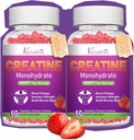2 Pack Creatine Monohydrate Gummis für Damen und Herren, Sugar Free Vegan Creatine Ergänzung für Muskeln zu bauen, Energie und Stärke zu erhöhen, natürliche Erdbeeren Geschmack, 120 Zähler