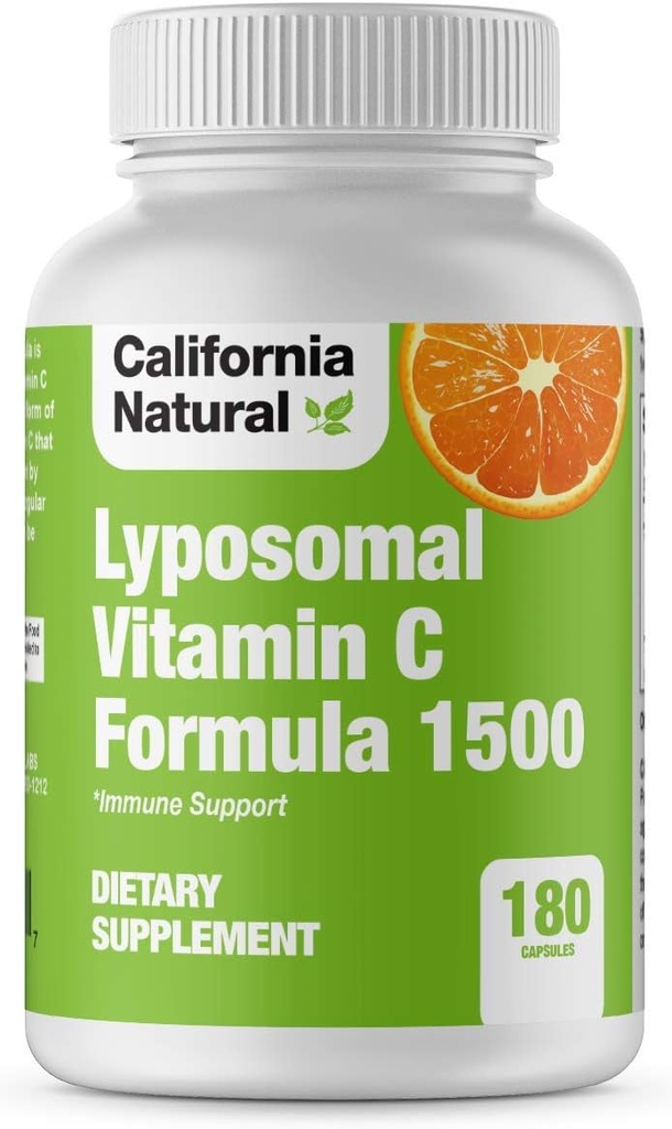 California Natural Liposomal Vitamin C 1500mg Fett löslich Liposomal Vitamin C Complex, hohe Absorption, Immununterstützung, hohe Bioverfügbarkeit Collagen Unterstützung, Antioxidans Supplement - 180 Kapseln