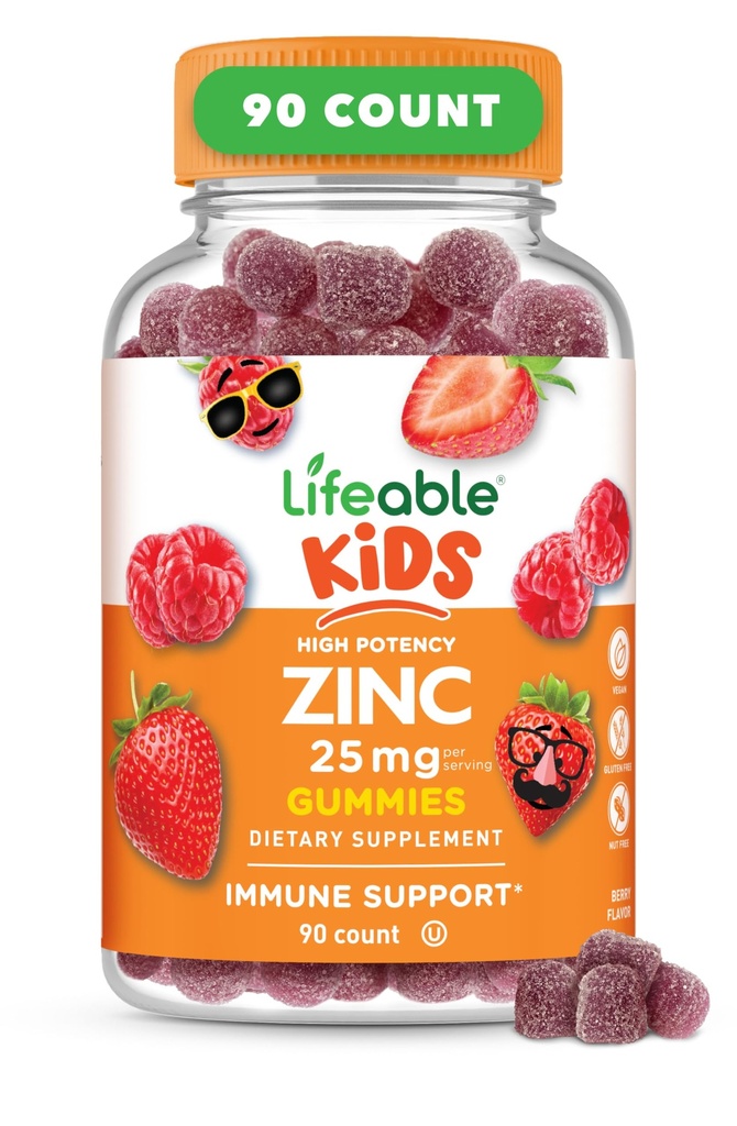 Zinc Lifeable pour les enfants de 25mg de Grande Dégustation Naturelle Zinc Gommies de Gluten Sans Végétarien Non GMO Zinc Suppléments de Gluten