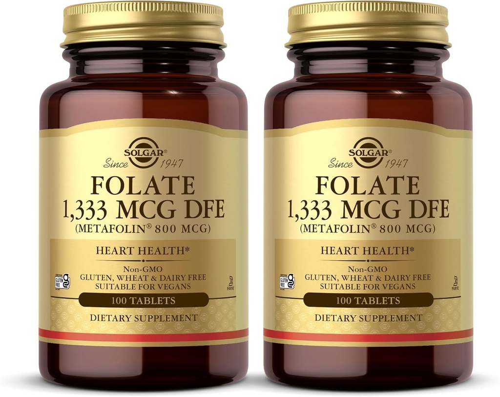 Solgar Folate 1.333 mcg DFE (Metafolin 800 mcg) - 100 Tabletten, Paket von 2 - Prenatales Vitamin - Non-GMO, Glutenfrei, Dairy Free, Kosher - 200 Gesamt Servierungen