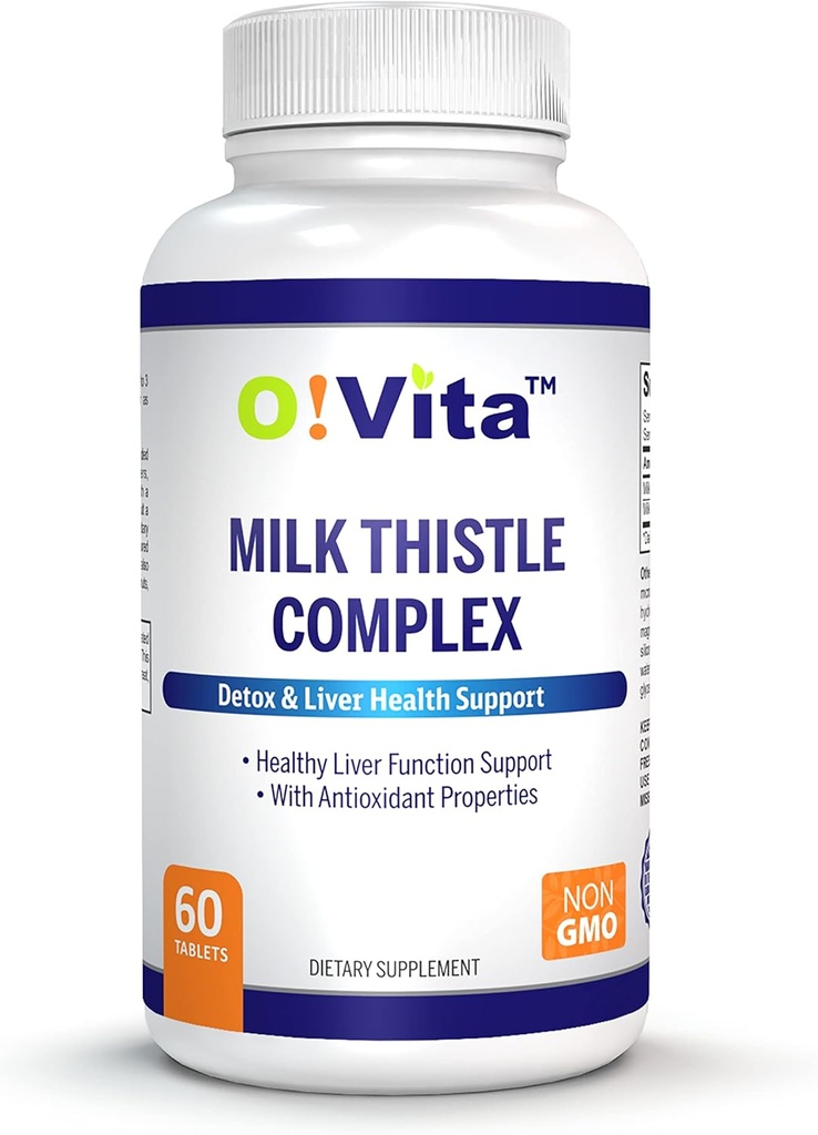 Complexe de chardon de lait, force supplémentaire 450mg, soutient une fonction hépatique saine, jusqu'à 2 mois d'approvisionnement (60 non-OGM, comprimés végétaliens)