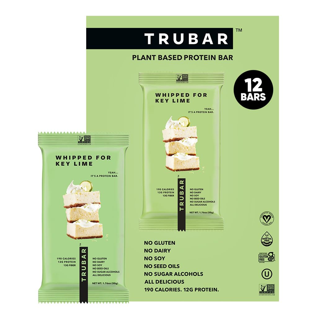 TRUBAR Vegan Protein Bar, Whipped für Key Lime, Glutenfrei, Pflanzenbasiert, High Fiber, Dairy Free, Low Fat, Non GMO, No Sugar Alcohols, 12G Lean Protein, 13G Fiber, Gesunde Snack Bars, 12 CT
