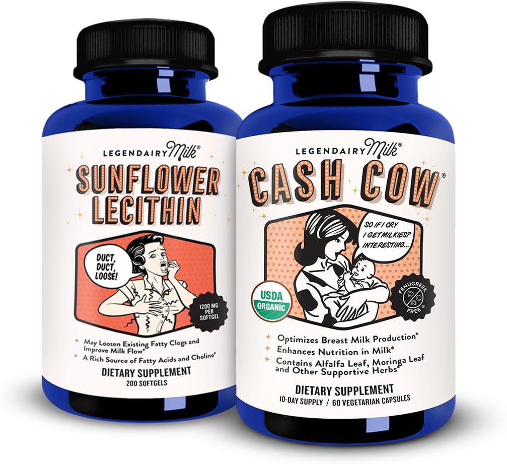 Lait légendaire Lécithine de tournesol + vache en espèces, suppléments d'allaitement pour l'augmentation de l'offre de lait et ducts de lait obstrués - Soutien à l'allaitement pour la production de lait maternel, sans fénugrek