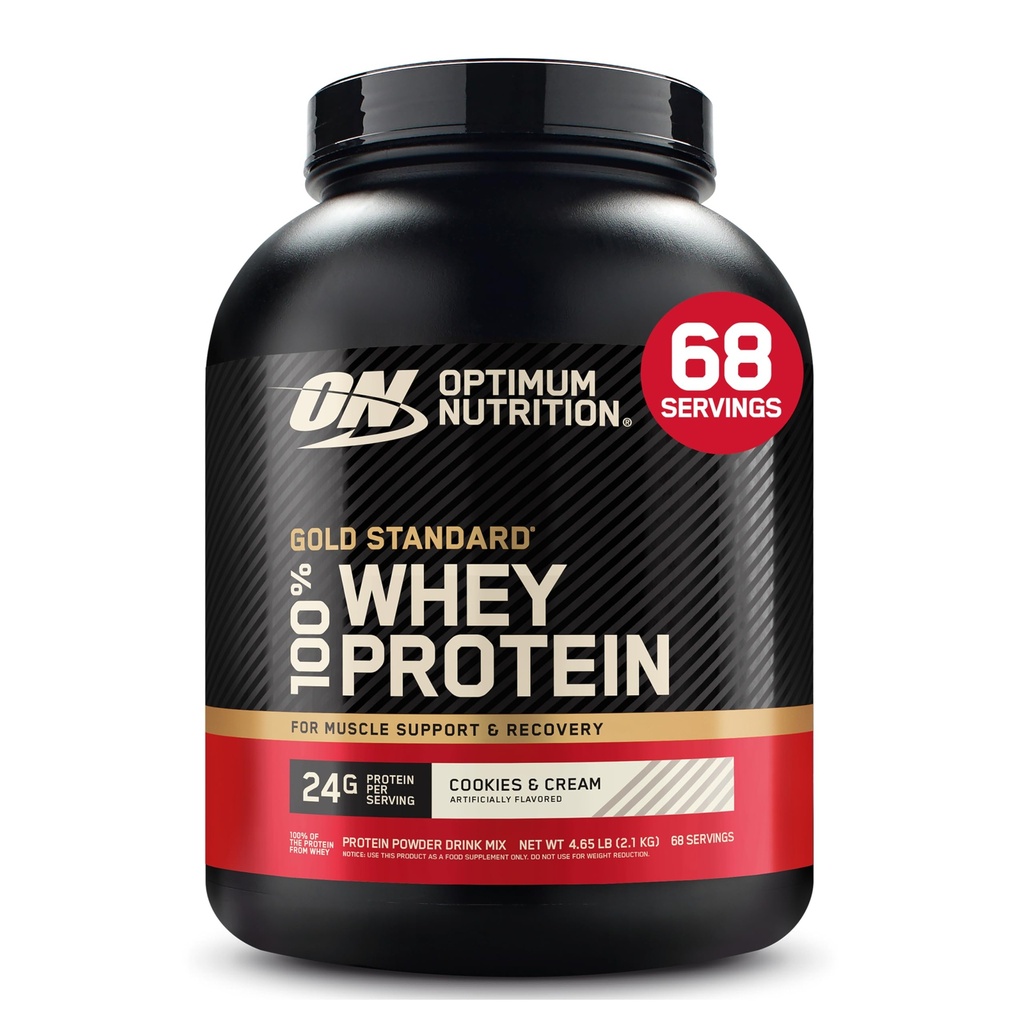 Optimum Nutrition Gold Standard 100% Whey Protéine Poudre, Cookies et Crème, 5 livres (Emballage May Vary)