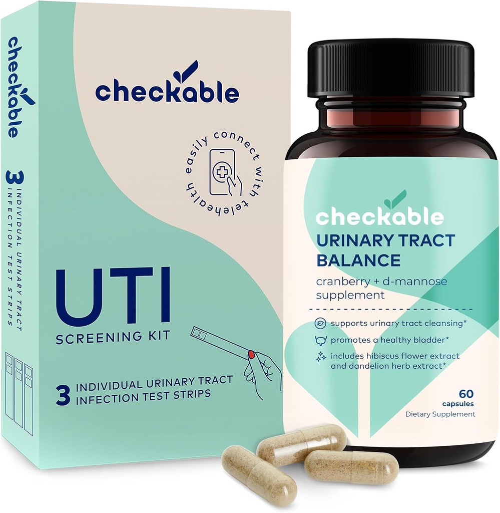 Checkable® Urinary Tract Infection Screening Strips (3ct) und Checkable D-Mannose UTI Supplements (60ct) Combo Pack