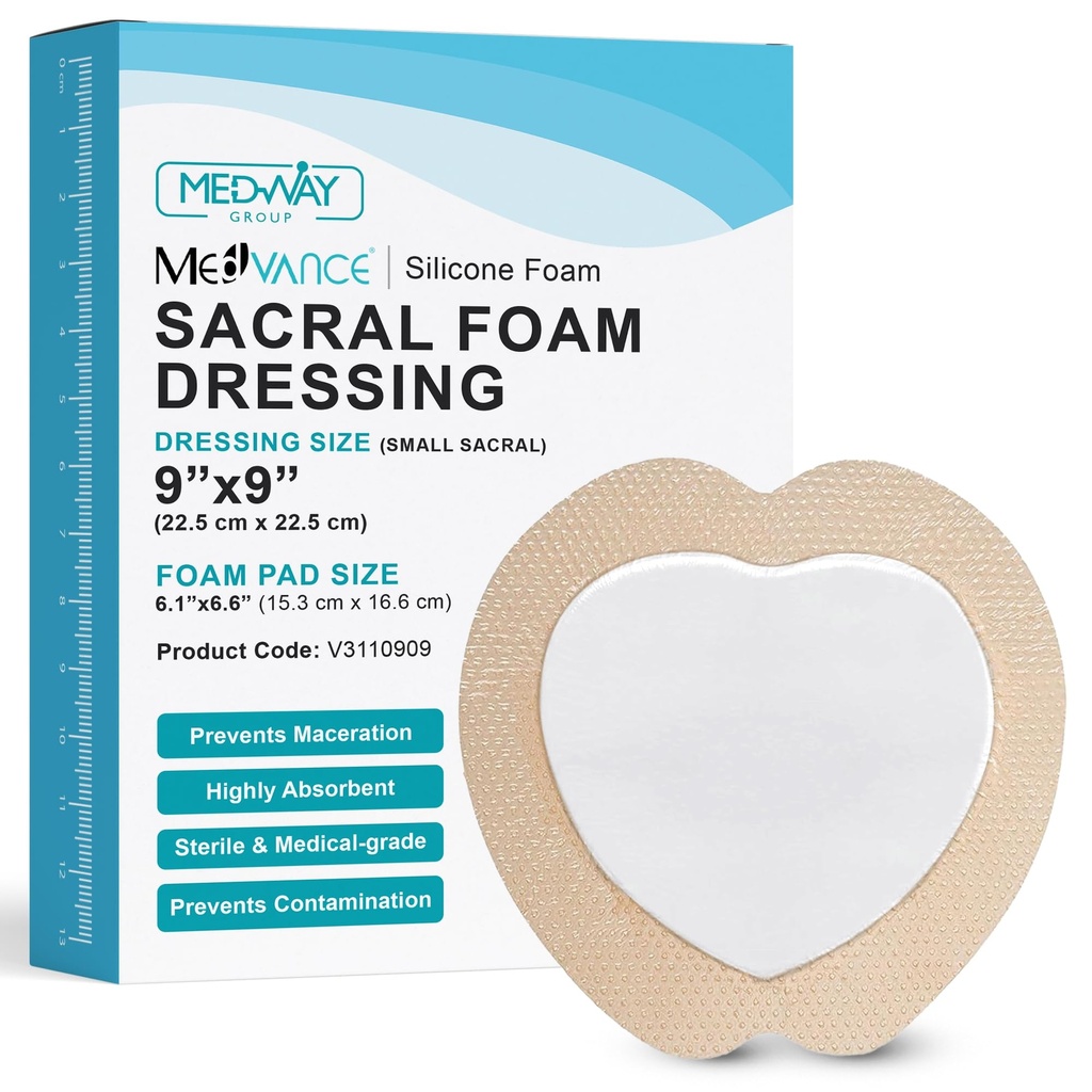 MedVance TM Silicone - Sacral Bordered Silicone Adhesive Foam Wound Dressing, Bed Sore Behandlung Bandage für Sacrum, Größe 9"x 9" (6.1" Pad x 6.6" Pad), Box von 5 Dressings