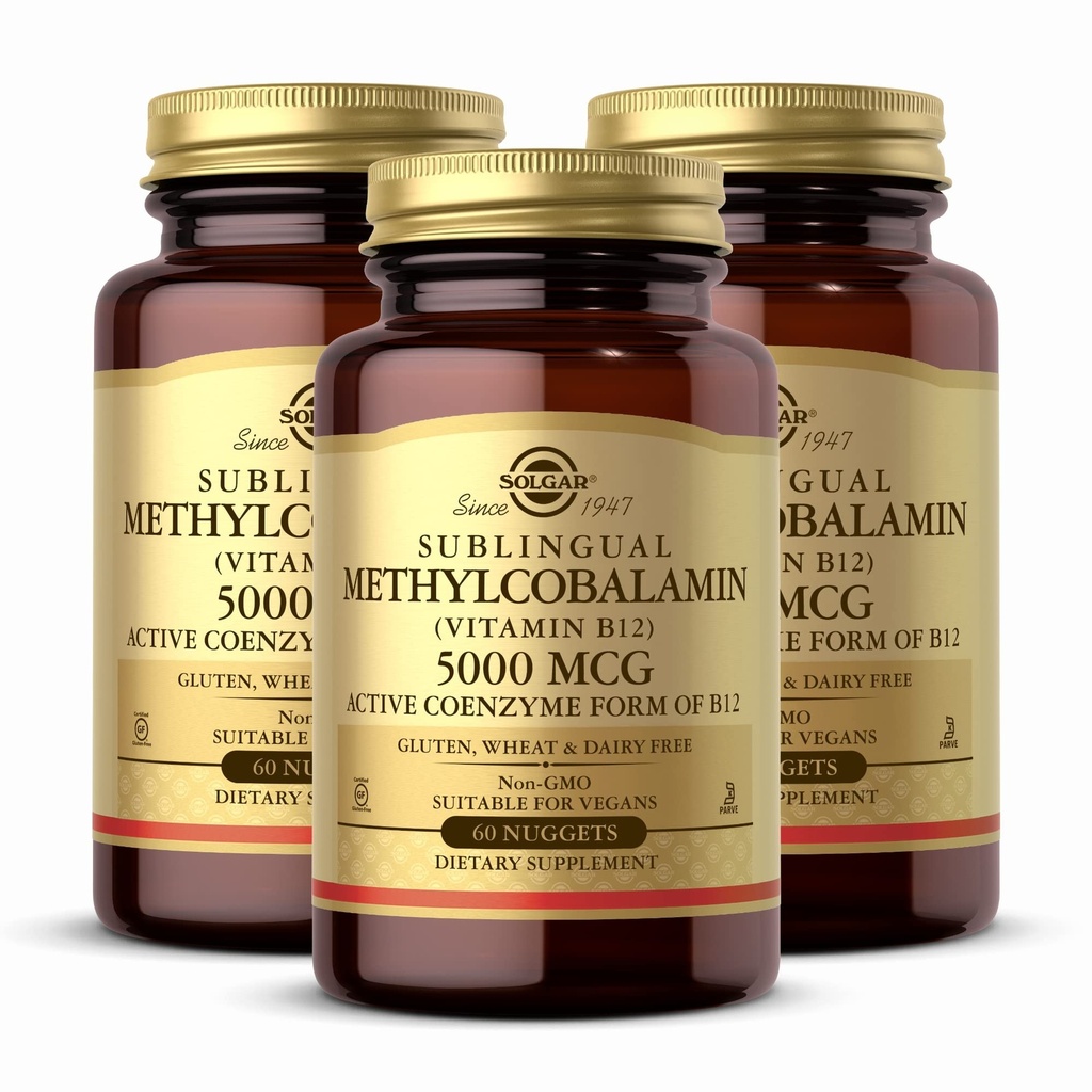 Solgar Methylcobalamin (Vitamin B12) 5000 mcg, 60 Nuggets (Pack of 3) - Cherry Flavor - Unterstützt Energiemetabolismus - Body-Ready, Active Form - Non-GMO, Vegan, Gluten Free - 180 Total Servings