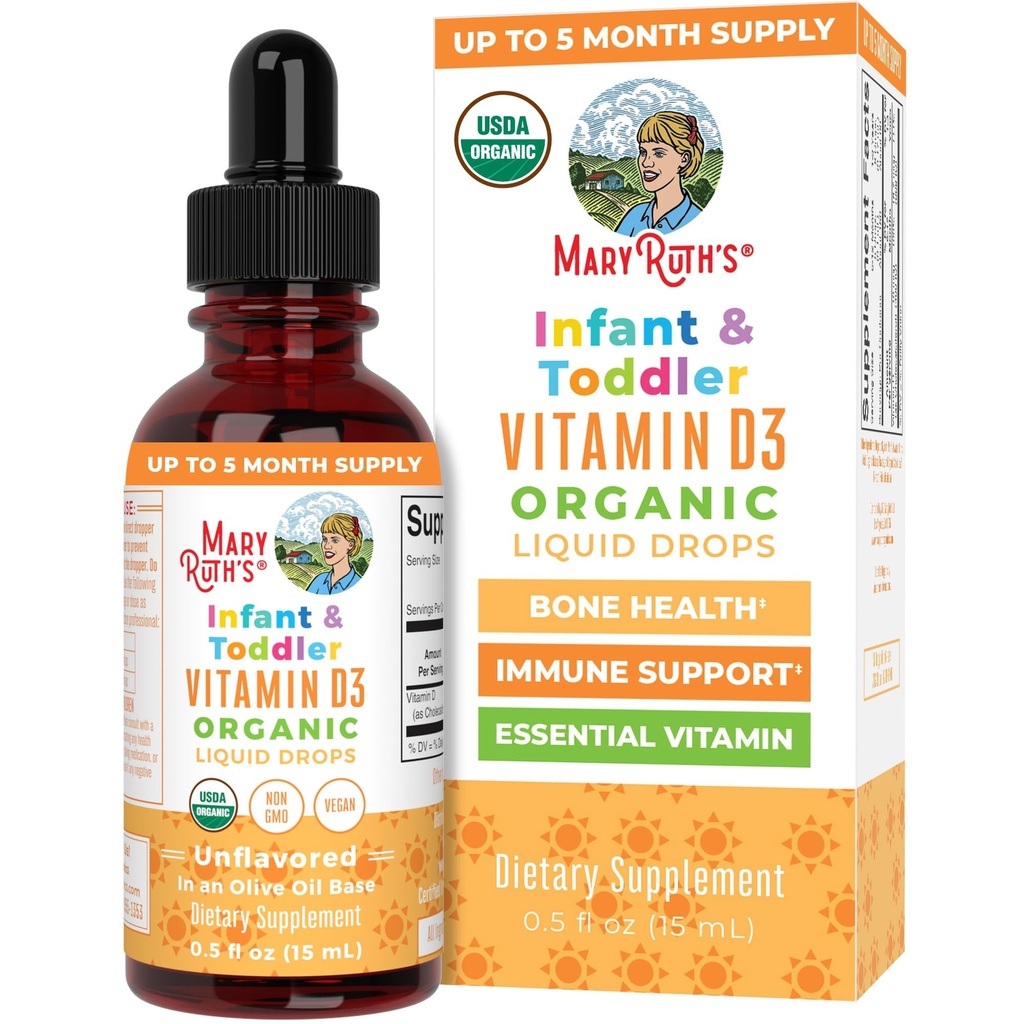 MaryRuth Organics USDA Bio Vitamin D Tropfen | Vitamin D3 Flüssigkeit | Zuckerfrei | Flüssiges Vitamin D Tropfen Immununterstützung für Infants & Kleinkinder | VIT D3 | Glutenfrei | Non-GMO | 90-150 Servierungen