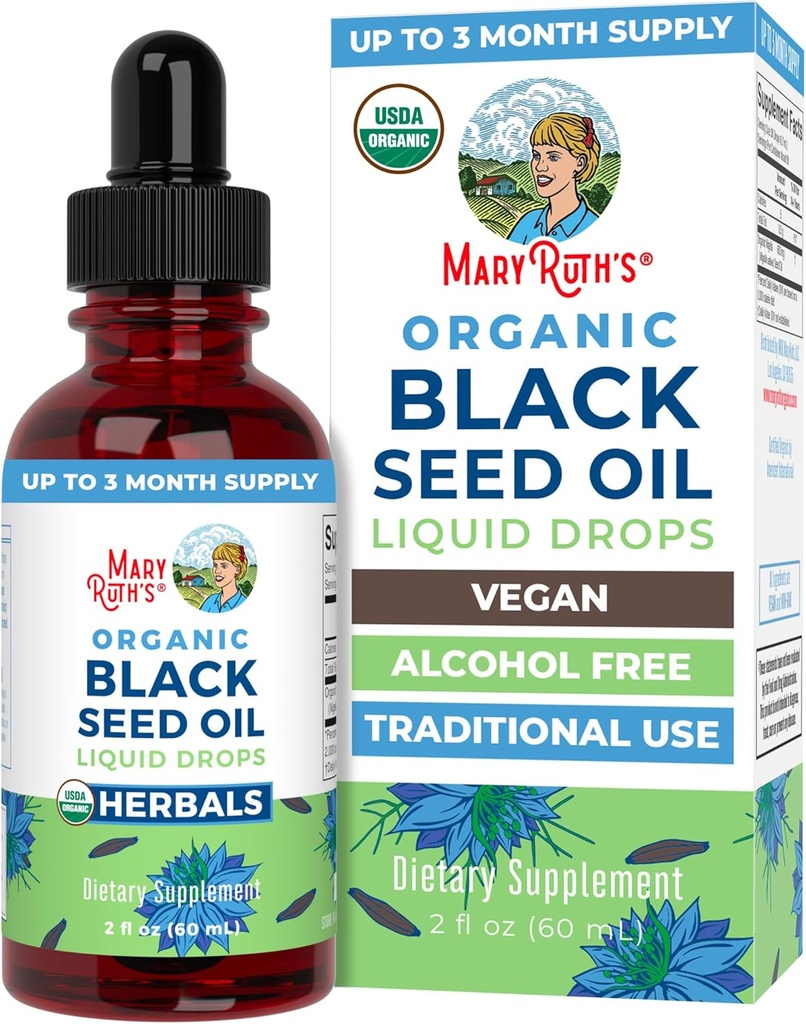 MaryRuth Organics Black Seed Oil Liquid Drops kalt | 3 Monate Versorgung | USDA Organic Black Cumin Seed Oil | Immune Support | Respiratory Health | Sugar&Gluten Free | Vegan | Non-GMO | 2 Fl Oz