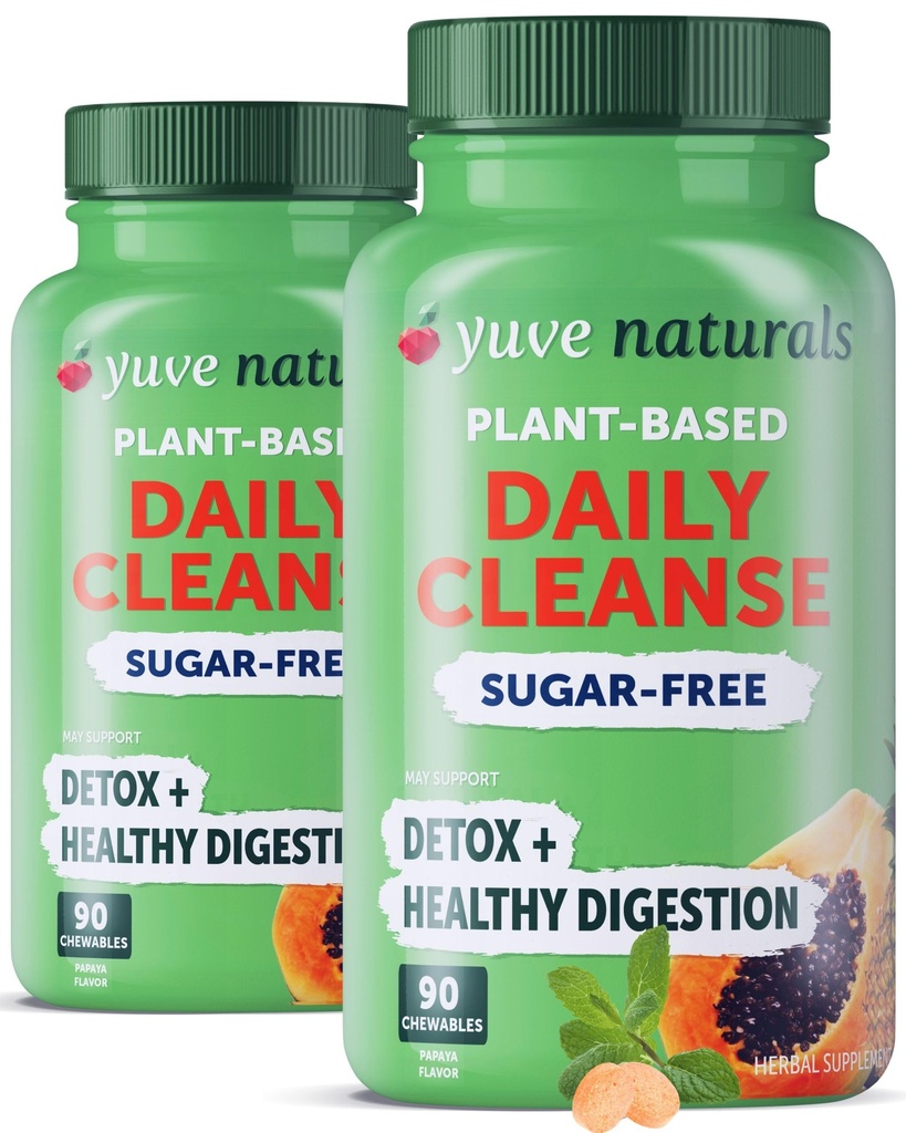 Yuve Natural Papaya Verdauungsenzyme - Sugar-Free Chewable Candies - Fördert bessere Verdauung - Behandlung und Bloating Aid, Detox, Leaky Gut Repair & Gas Relief - Vegan, Non-GMO (2 Packung 90ct)