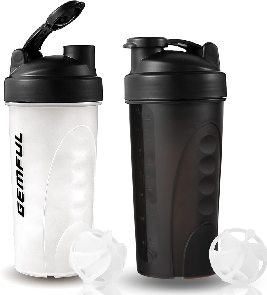 GEMFUL Shaker Bouteille pour mélange de protéines 28 oz sans fuite BPA anti-fuite Shaker Smothies Cups with Sports Gym Mixer 2 Pack