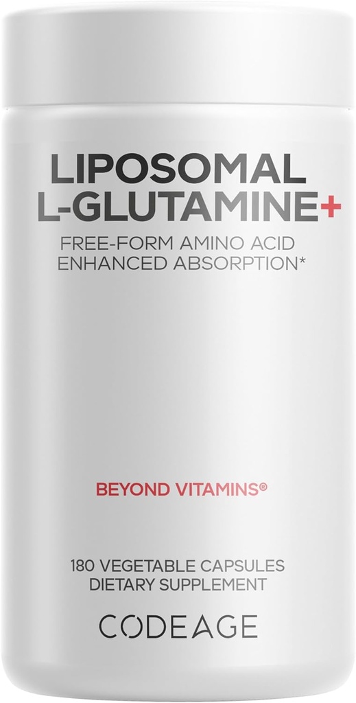 Codeage Liposomal L-Glutamin Kapsel Supplement - 1000 mg L-Glutamin pro Servieren - 3-Monats-Versorgung - Liposomale Lieferung, Vegan Pillen, Non-GMO, Glutenfreie Aminosäure - 180 Kapseln
