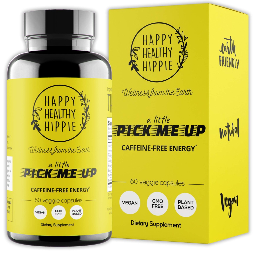 Natürliche Energie Pillen – Koffeinfrei – Metabolismus, Mental Booster – mit Rhodiola Rosea, Dandelion Root, Bacopa, Ginseng Extract – 7 Kräuter und absorbierende Piperin – Vegan, Non-GMO, 60 Ct