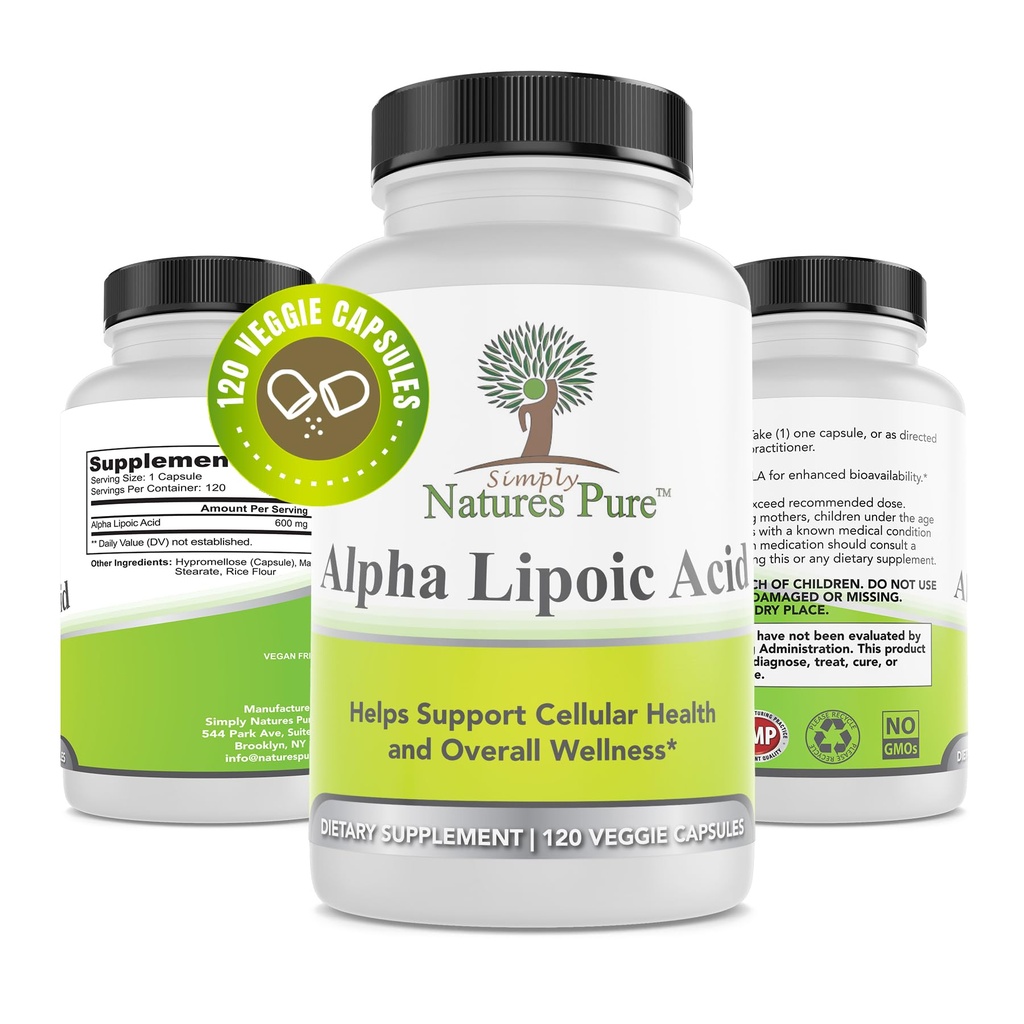 Simplement Natures Acide alpha lipoïque pur 600mg 120 Capsules de légumes, Acide Thioctique Non-OGM Approvisionnement de 4 mois