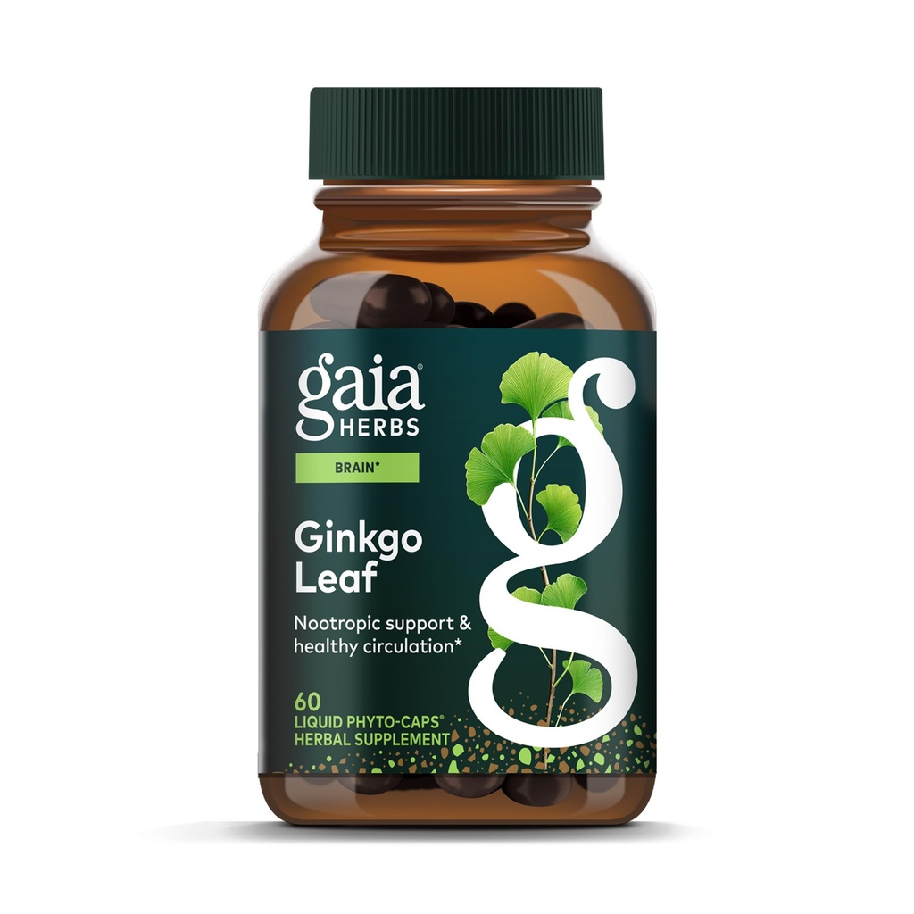Gaia Herbs Ginkgo Leaf - Traditionell verwendet, um gesunde Zirkulation und Gehirn Funktion* - Kräuterergänzung - 60 Vegan Liquid Phyto-Capsules (20-Day Supply)