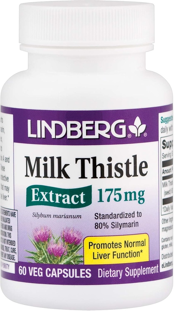 Lindberg Milk Thistle Extract 175 Mg, 60 Vegetarische Kapseln- Standardisiert auf 80% Silymarin