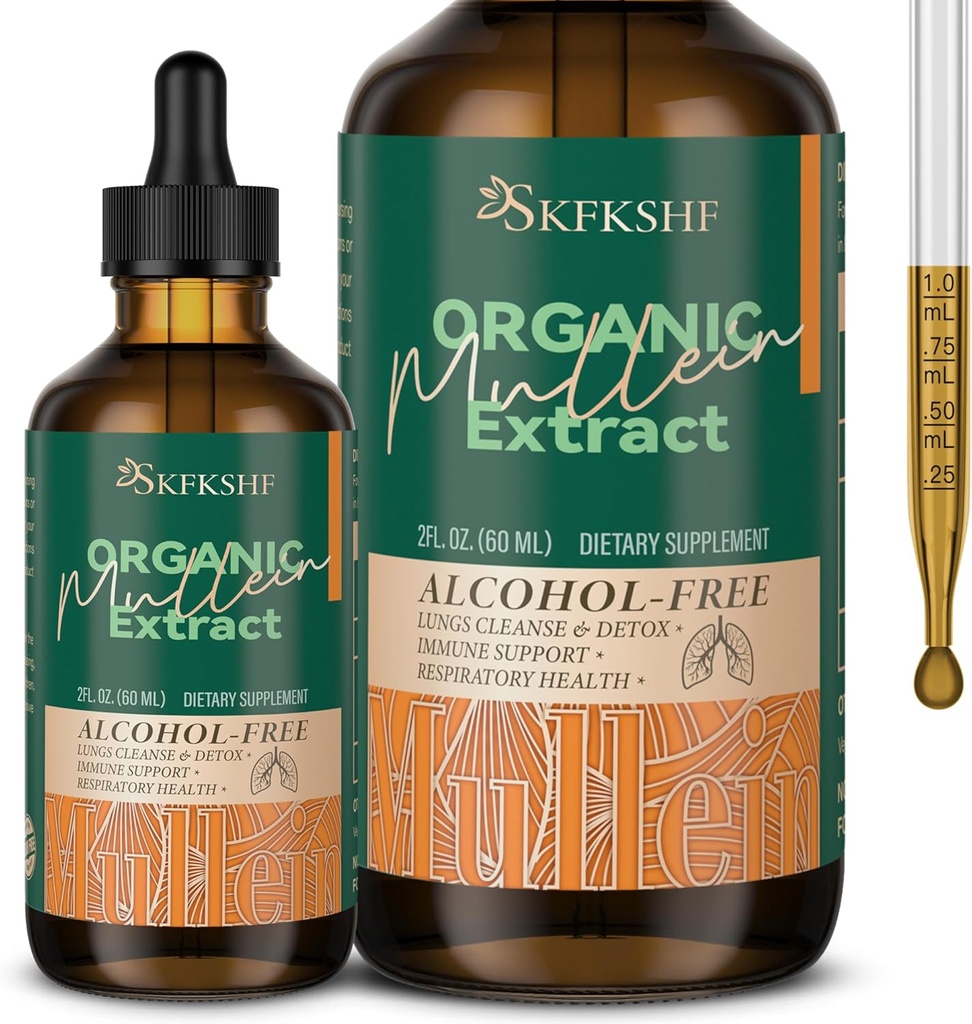 Mullein Tropfen für Lunge, Mullein Leaf Kräutermischung Extrakt, natürliche Lunge Unterstützung Ergänzung für Lunge Cleanse und Respiratory Lung Health 94