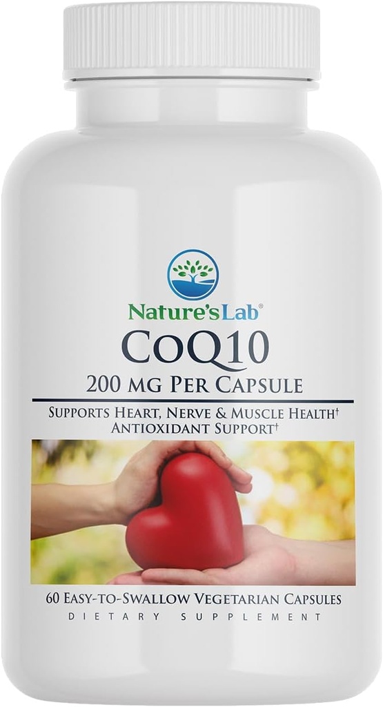 Nature's Lab CoQ10 200mg Supplément nutritionnel - soutient la santé cardiaque, nerveuse et musculaire* - 60 Compte (2 mois)