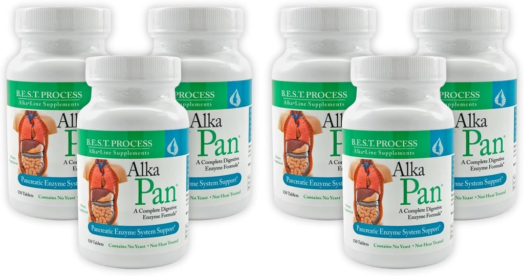 Alka•Pan (6 Pack) Best Process Alkaline — Natürliche Verdauungsergänzung — Pankreatische Enzyme mit Antioxidantien-Rich Superfoods & Digestive Kräuter