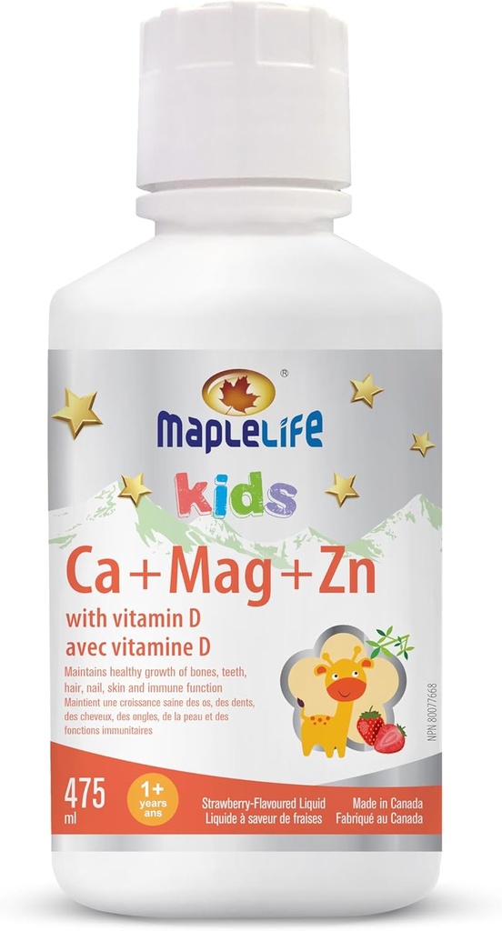 MapleLife Kids Calcium, Magnesium und Zink + D Erdbeere, 475 ml