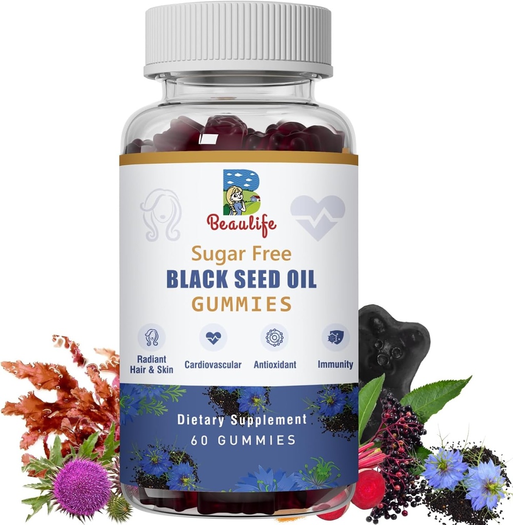 Schwarzes Seed Öl Gummi, Schwarzes Seed Öl, Meer Moos, Ashwagandha, Elderberry, Turmeric, Vitamin C, D, Zink, Beet Root Powder, Support Immunsystem, Leber ,Cardiovascular Health, Radiant Hair& Skin
