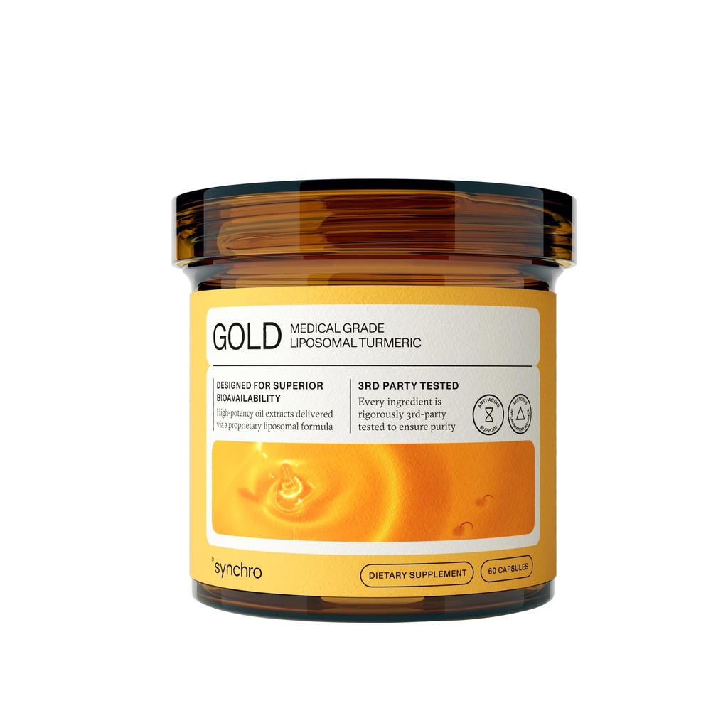 Synchro Gold Medical-Grad Liposomal Turmeric | 60ct Kapseln | Ganzplanauszug, Nano-Verkapselung Lieferung | Curcumin Schwarz Pfeffer Piperin Ergänzung