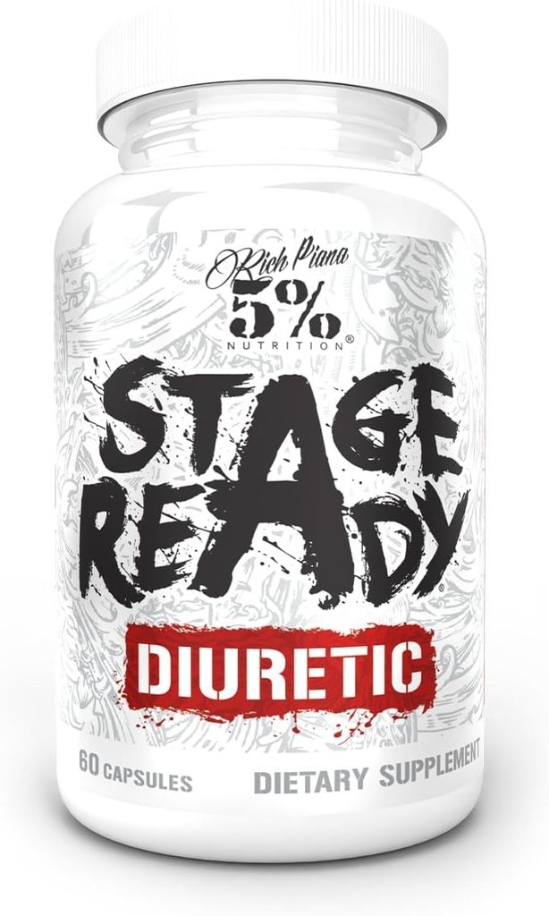 5% Nutrition Stage Ready Diuretic | Extra Strength Competition Diuretic | Fast Acting Weight Cut, Water Retention & Bloat Relief | Natural Formula w/Dandelion Root, Shavegrass, Uva Ursi (60 Pillen)
