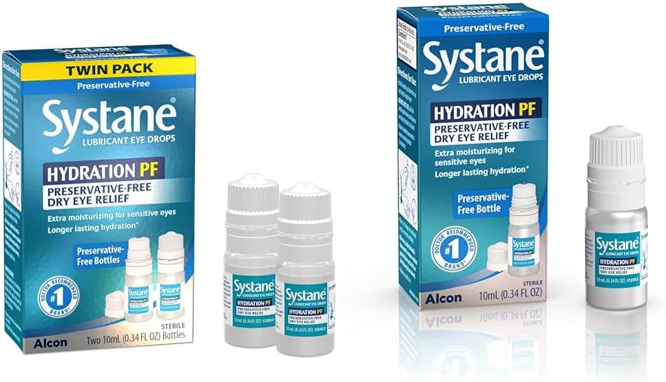 Systane Hydration Multi-Dose Konservierungsfreie Augentropfen Dry Eye Relief Twin Pack (2x10ml) & Hydration Pf Lubricant Augentropfen 10ml