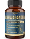 Ashwagandha Extract Capsule - Große Stärke - 5in1 Blended Ginger, Turmeric, Rhodiola Rosea & Black Pepper - 90 Kapseln für 3 Monate - Stärke, Spirit & Immununterstützung