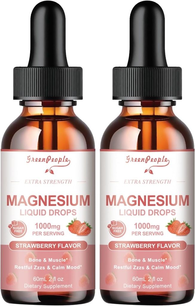 GREENPEOPLE Glycinate de magnésium gouttes liquides - 1000mg 5-en-1 Absorption élevée Complexe de magnésium liquide avec D3/K2/B6.