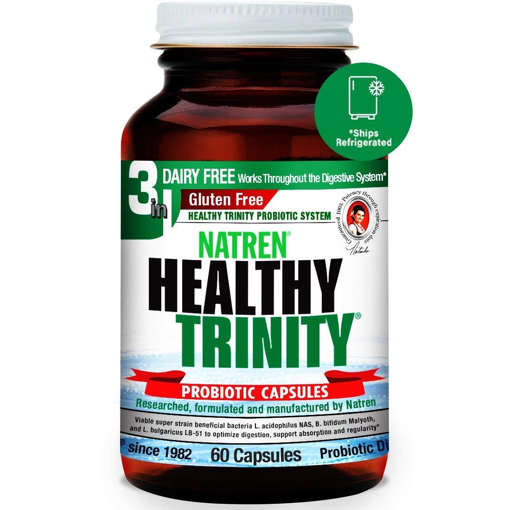 Natren Healthy Trinity Probiotics Supplement - 60 Milch- und glutenfreie Gelkapseln - Verbesserung der Darm- und Verdauungsgesundheit, - 30 Milliarden CFU - Lactobacillus Acidophilus, Bifidobacterium, Bulgaricus
