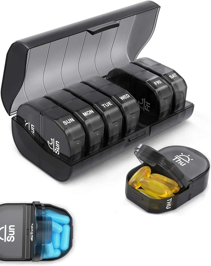 Wöchentlich Pill Organizer, 7-Tage AM/PM Medication Planner BPA-freie Vitamin Organizer Kapsel Case mit 14 Komponenten, Arthritis Freundliche tragbare Pille Behälter für Medikamente Vitamine