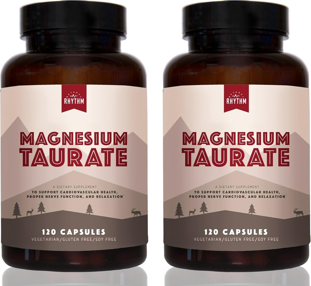 Natural Rhythm Magnesium Taurate, 2-Pack, hohe Absorption Taurate, 750mg (150mg Elemental Magnesium) 120 Kapseln pro Flasche