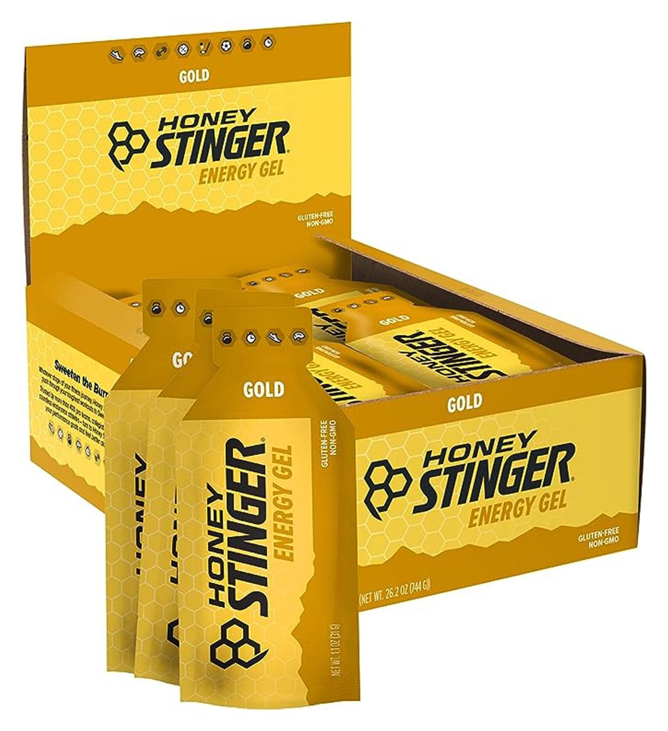 Gel d'énergie d'or au miel Stinger, sans gluten et sans caféine, pour l'exercice, la course et la performance, la nutrition sportive pour la maison et le gym, la préparation et la mi-entraînement, 24 Pack, 26.4 Ounce