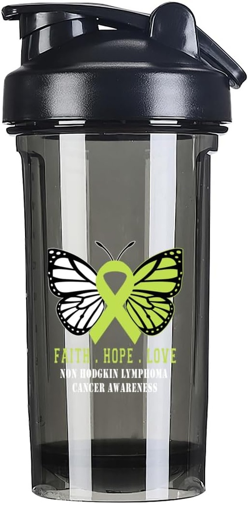 Butterfly Non Hodgkin Lymphom Cancer Awareness 18 Unnce Shaker Bottle Drink Mixer Leak-proof Pre Workout Protein Shakes Meal Replacement Shakes Bottles 500ML/18 Oz Black&-3&-3