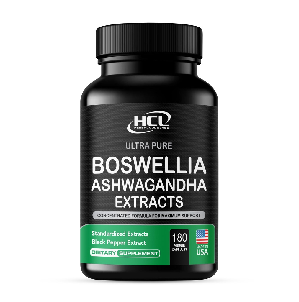 Boswellia Extrakt und Ashwagandha Kapseln 2000 mg - Starke natürliche Unterstützung Pillen 3 Monat Versorgung - Consentrated Boswellia Serrata 65% Boswellic Säure mit Ashwagandha Powder Supplement
