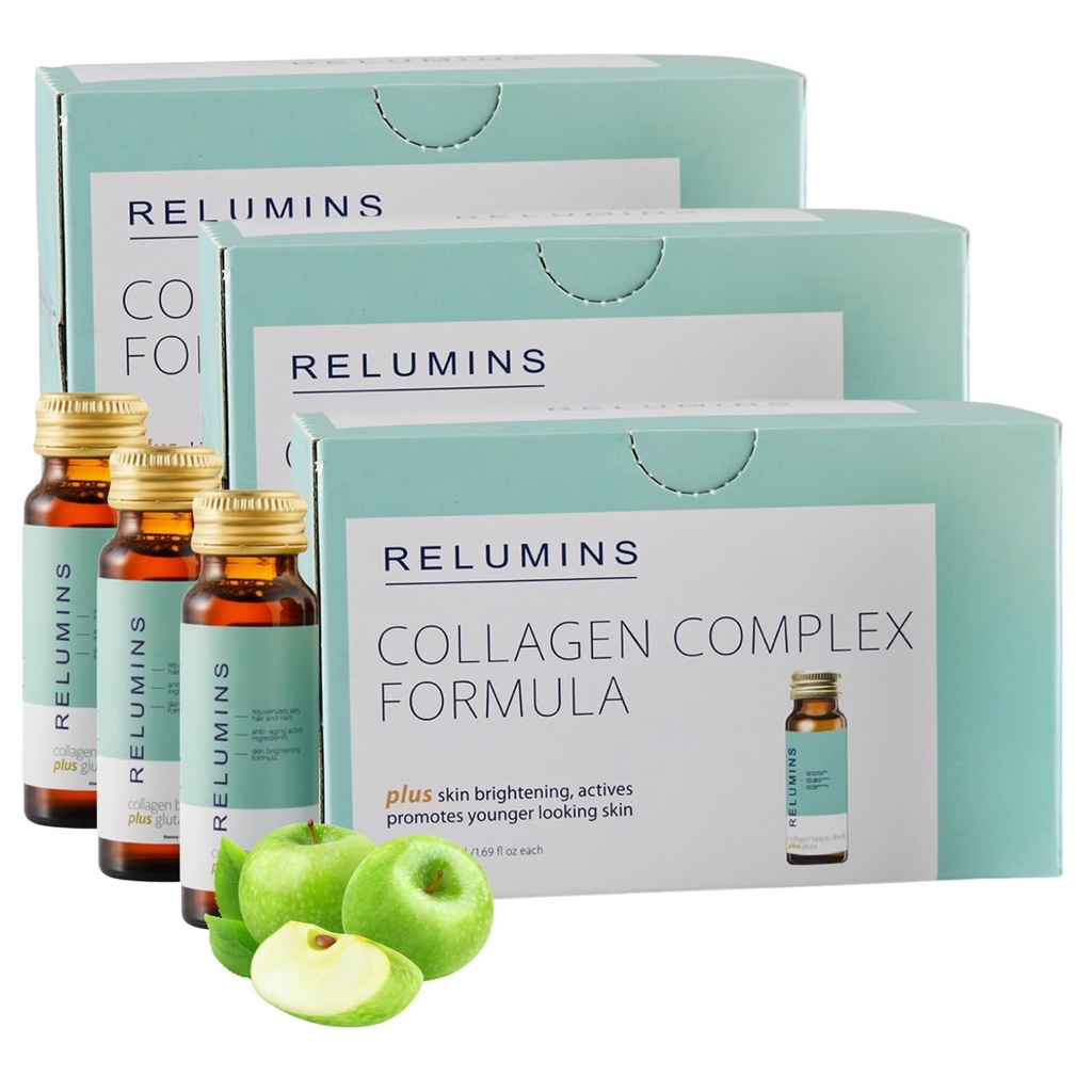 Relumins Advanced Collagen Beauty Drink avec du glutathion, de l'acide hyaluronique et des antioxydants.