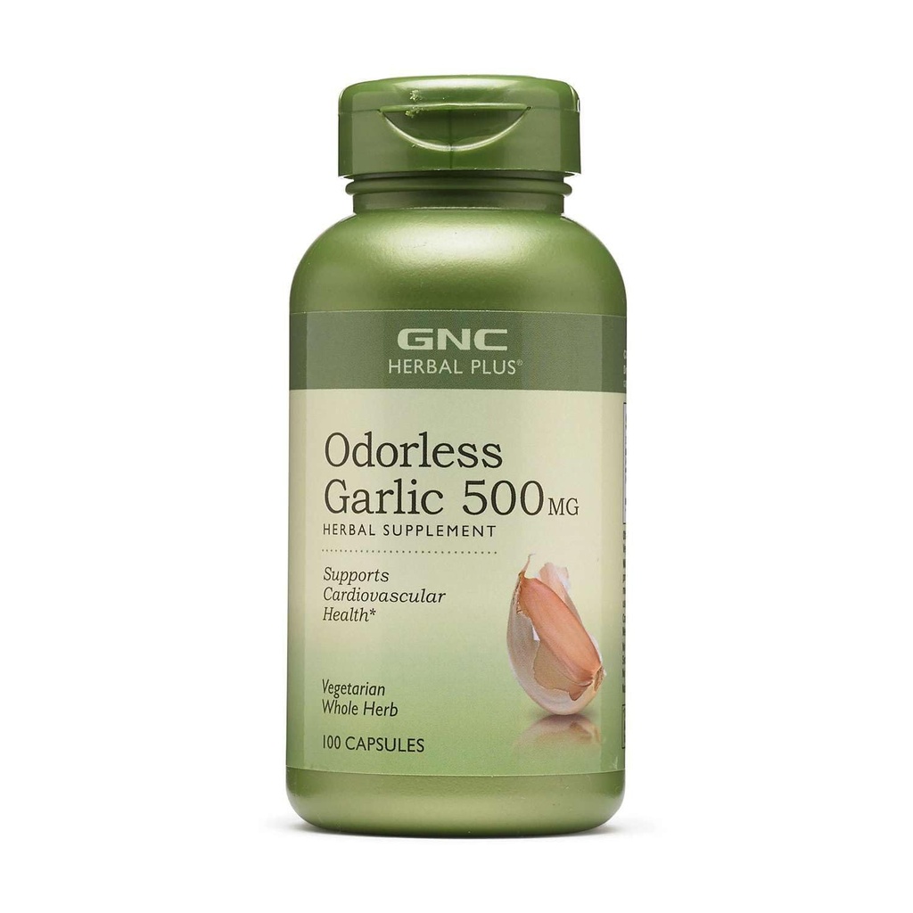 GNC Kräuter Plus Odorless Knoblauch 500mg Supplement, Vegetarisch, unterstützt Herz-Kreislauf-Gesundheit, 100 Servierungen