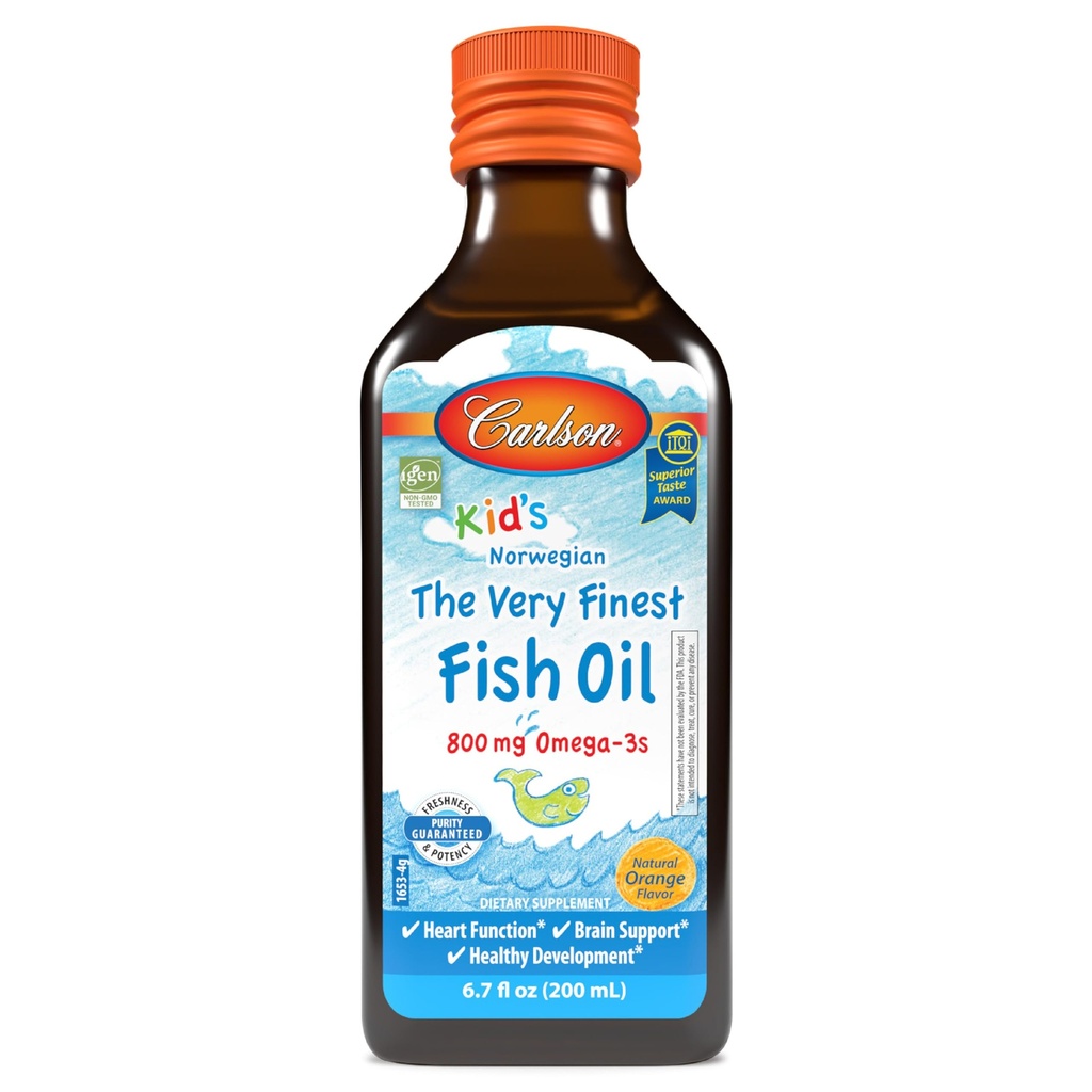 Carlson - Kid's The Very Finest Fish Oil, 800 mg Omega-3s, Norwegisch, Sustainable Sourced, Orange, 200 ml