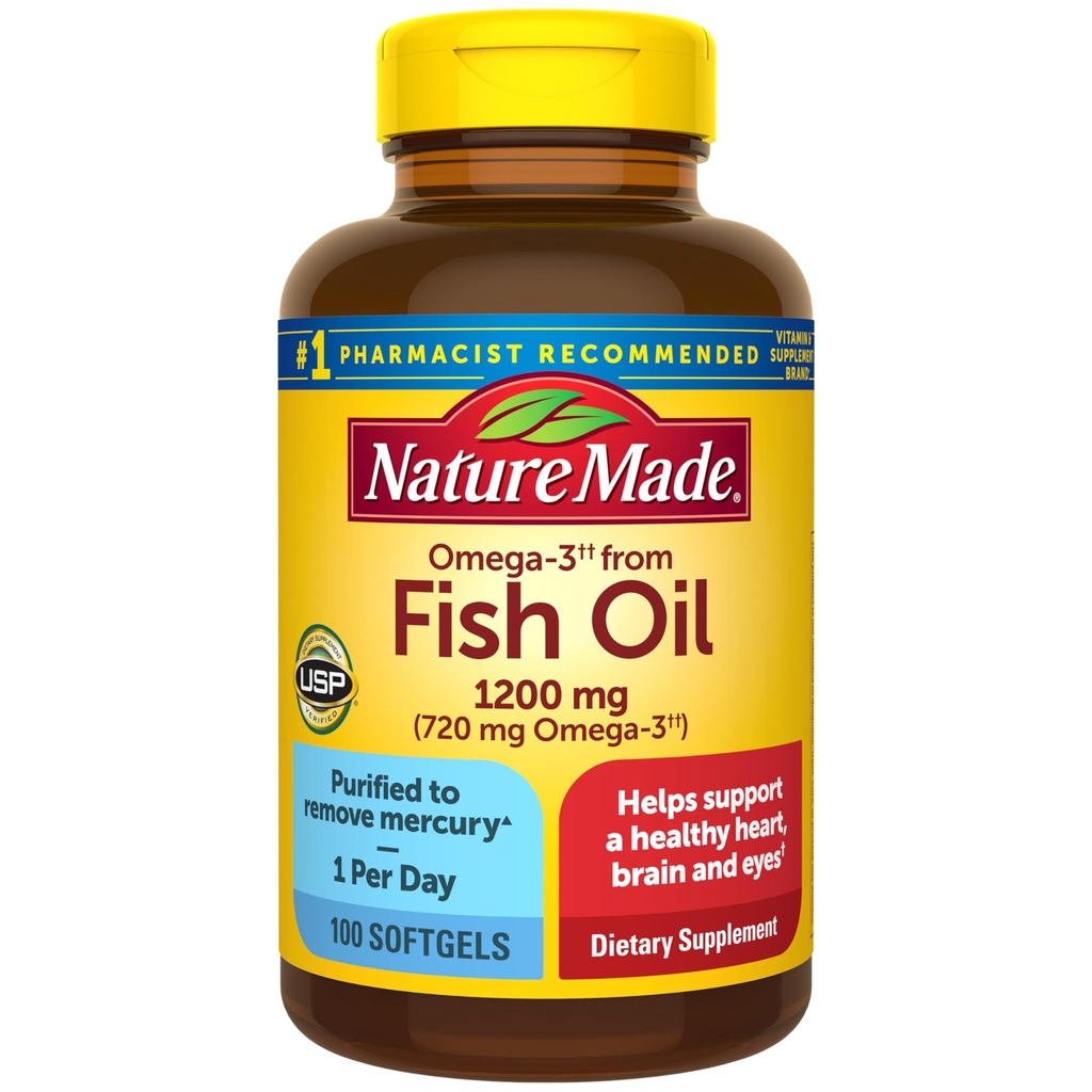 Naturgemachtes Fischöl Omega-3-Ergänzungen, Omega-3-Fischöl als Ethylester 1200 mg Softgels, EPA DHA-Ergänzung für gesundes Herz, Gehirn, Augenunterstützung, 1 pro Tag, 100 Softgels