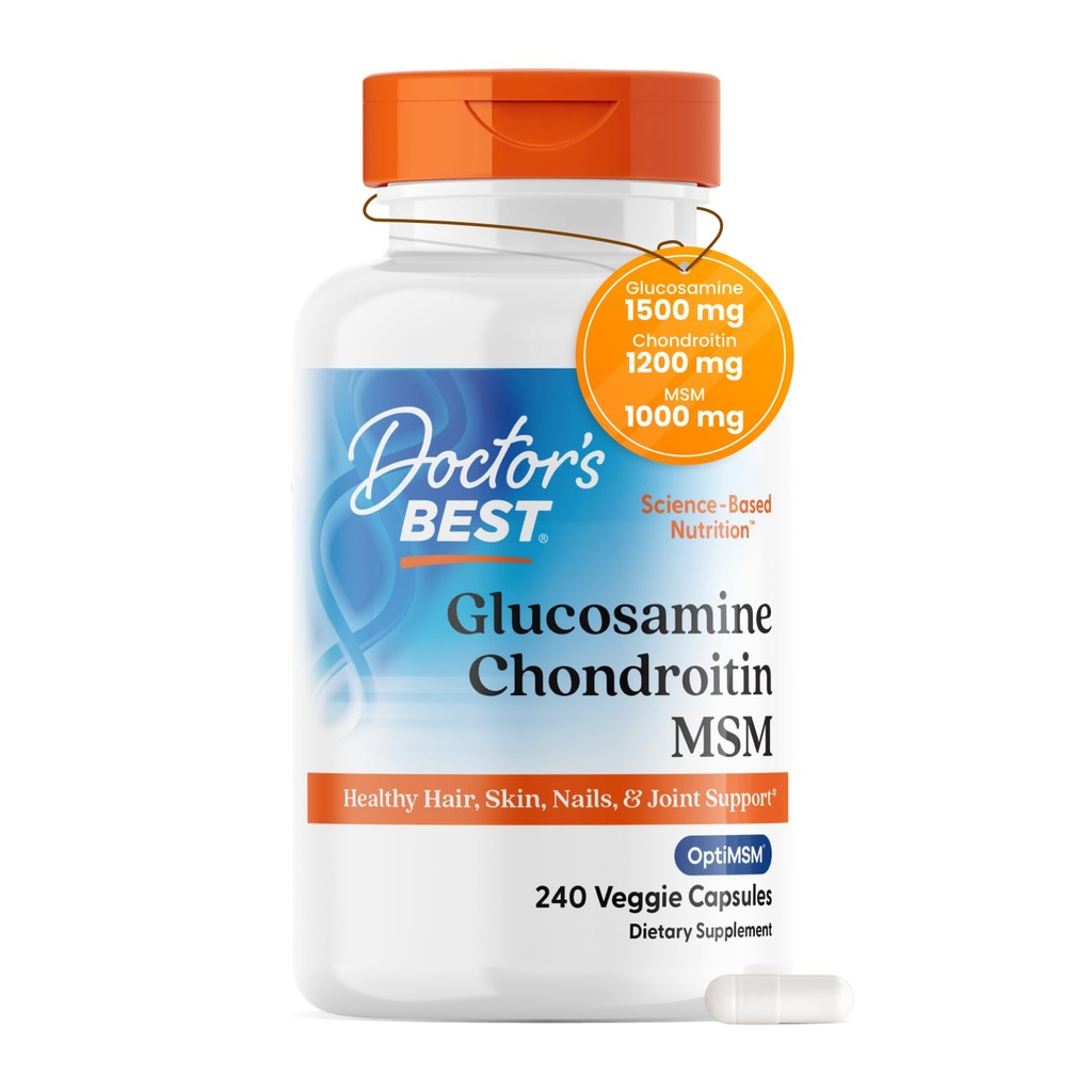 Doctor's Best Glucosamine Chondroitin Msm mit OptiMSM Kapseln, Unterstützt gesunde Gelenkstruktur, Funktion & Komfort, Non-GMO, Gluten Free, Soy Free, 240 Count (Pack von 1)