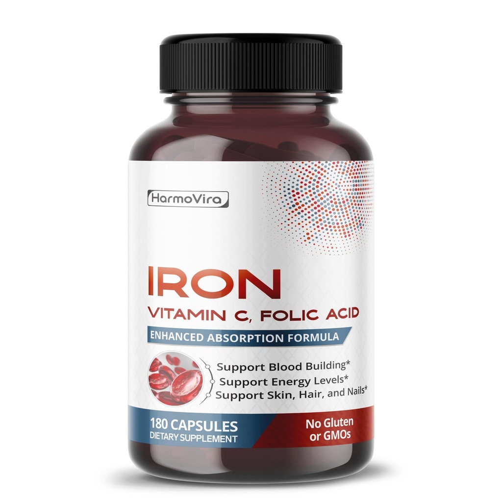Liposomale Eisen mit Vitamin C, Folsäure, B12, B6, B1 – Unterstützung von Energie & Red Blood Cell Formation – Gentle Formula – 180 Kapseln – Non-GMO, Glutenfrei – Made in USA*