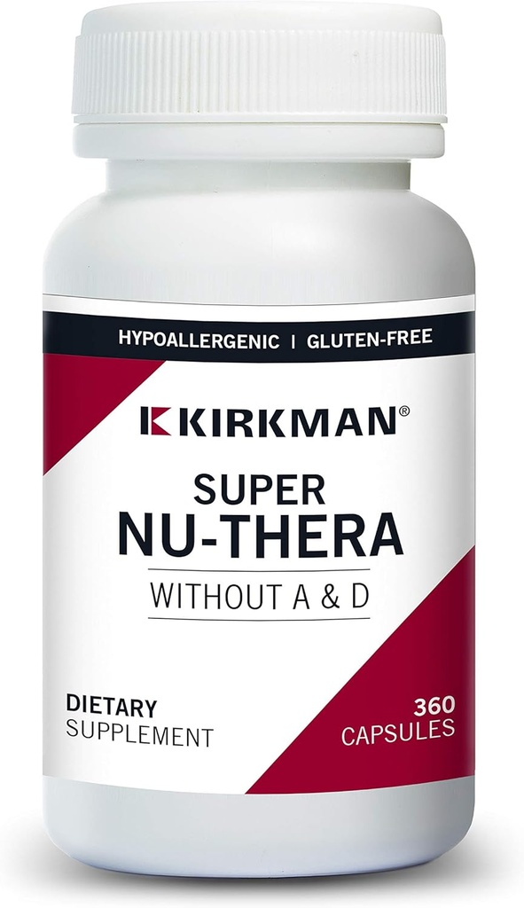 Kirkman Super Nu-Thera® w/o Vitamine A und D - Allergiker || 360 Vegetarische Kapseln || Multi Vitamin || Bietet hohe Vitamin B-6 und Magnesium Gehalt || Gluten und Casein Free