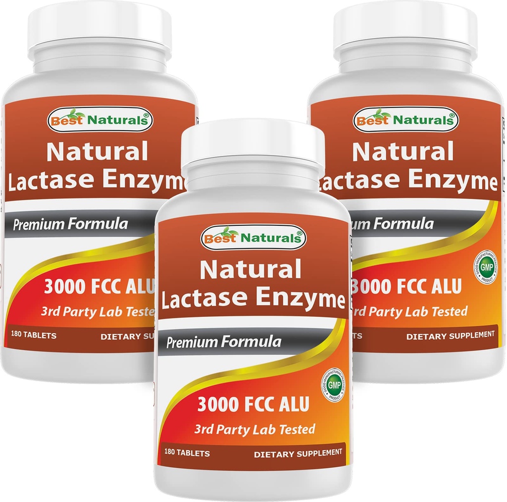 Best Naturals, Fast Acting Lactase Enzyme, 3000 FCC ALU, 180 Tabletten (180 Count (Pack von 3))