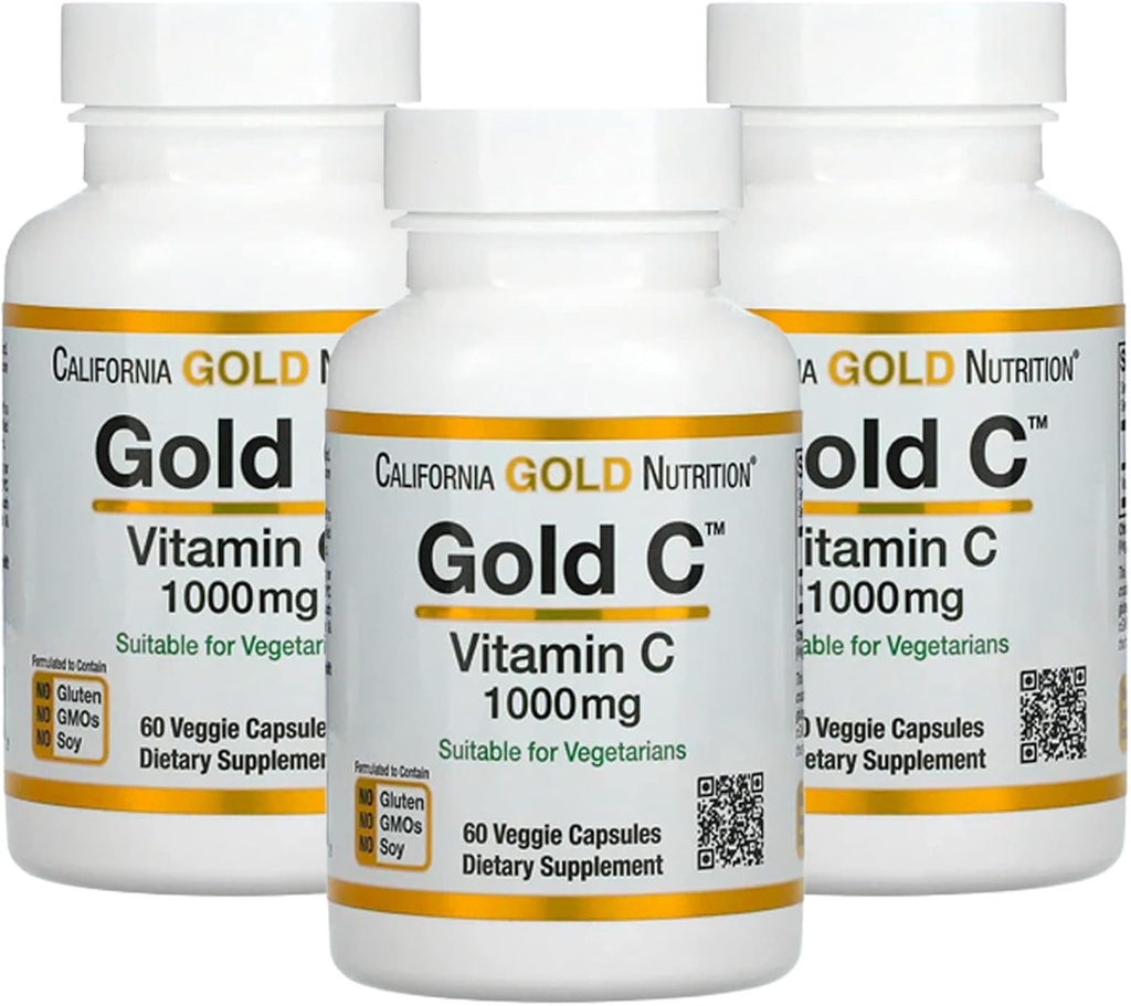 Gold C von California Gold Nutrition - USP Grade Vitamin C Supplement - Immununterstützung & Saisonale Wellness - Vegetarisch Freundlich - Glutenfrei, Non-GMO - 1000 mg - 60 Veggie Kapseln, 3 Pack