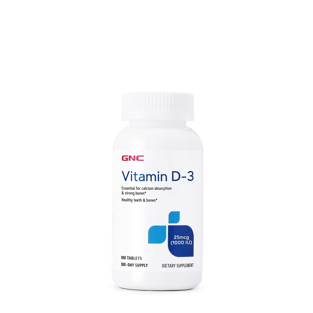 GNC Vitamin D-3 25mcg, Unterstützt gesunde Zähne und Knochen, 180 Tabletten
