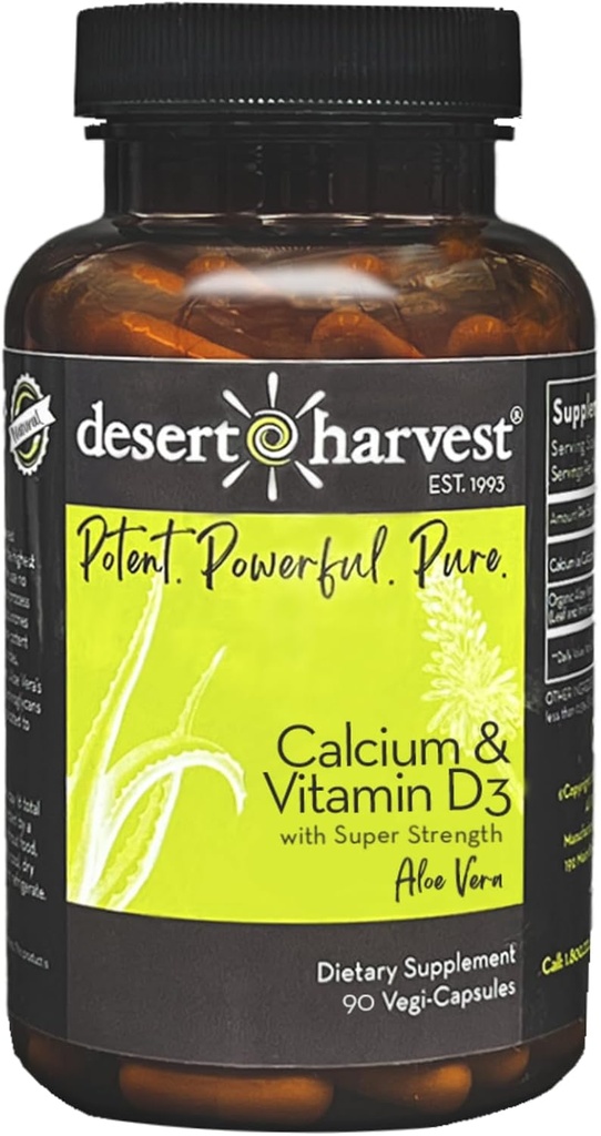 Desert Harvest Calciumcarbonat 250 mg + Vitamin D3 100 IU Zusatz mit Aloe Vera zur Absorption, 90 Kapseln
