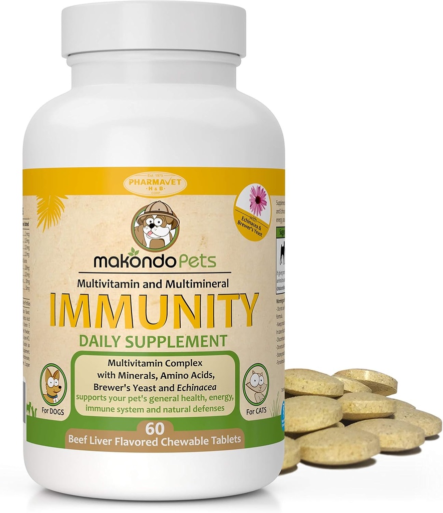 Immununterstützung Hundeergänzung - Allergie und Itch Relief mit Vitaminen B Complex, Calcium, Eisen. Mineral, Brewers Hefe für Allergien - Immunität Hunde Vitamine. (Bacon Flavor, 60 Tabs)