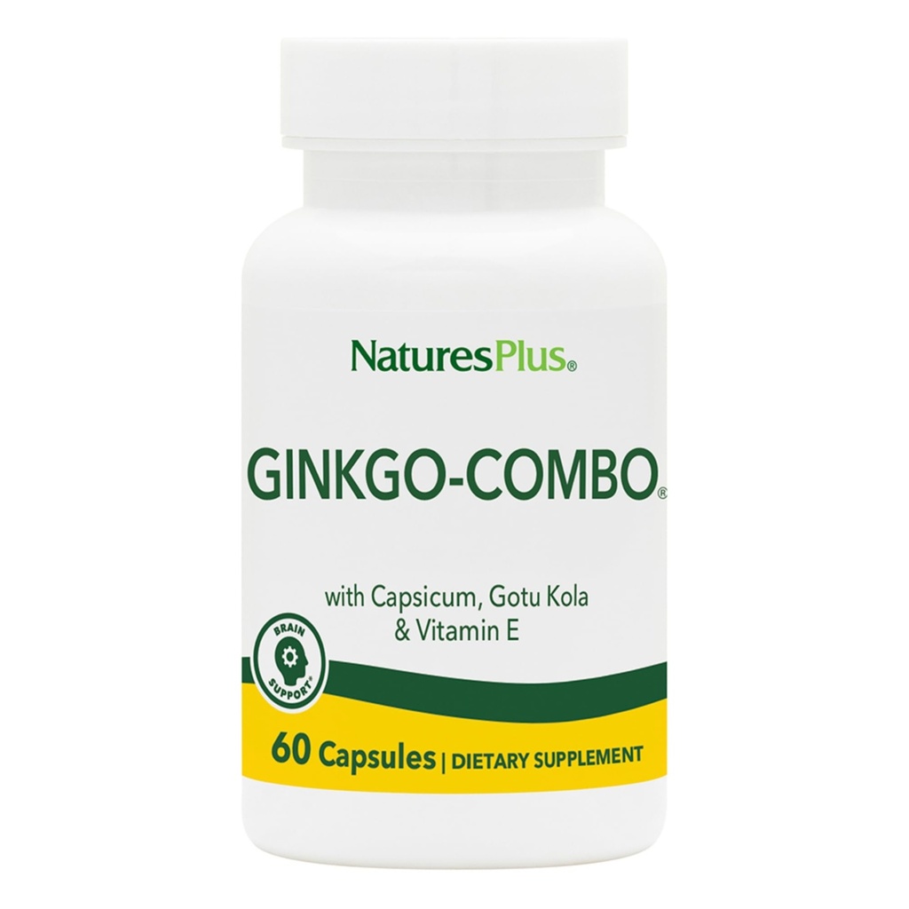 Natures Plus Gingko-Combo - 120 mg, 60 Vegan Kapseln - Ginkgo Biloba - Vegetarisch, Glutenfrei - 60 Portionen